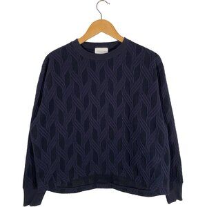 United Arrows Boxy Fit Cable Jacquard Crewneck Sweatshirt Navy womens size 1